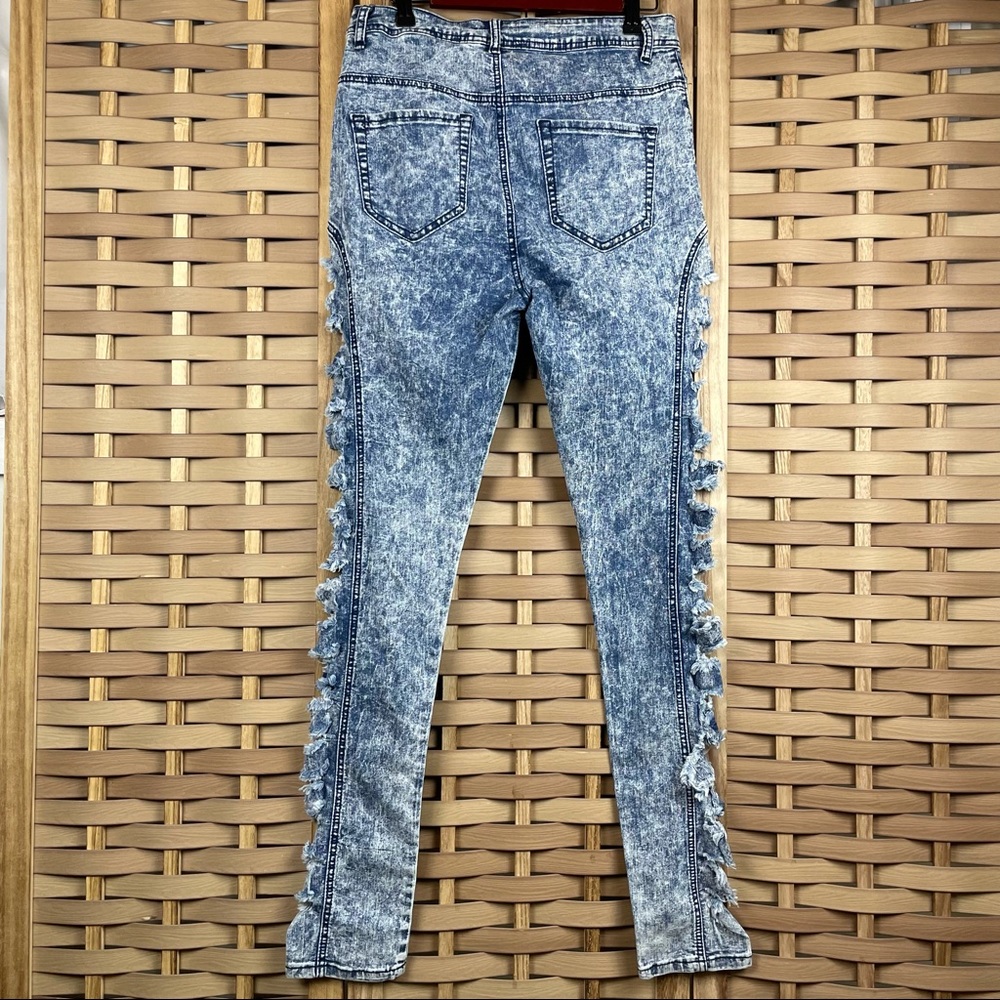 RED FOX Distressed Side Slashed Acid Washed High Rise Jeans 80s - Picture 3 of 6